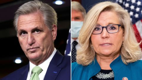 At left, House Republican leader Kevin McCarthy and, at right, House Republican Conference chairwoman, Liz Cheney of Wyoming. 