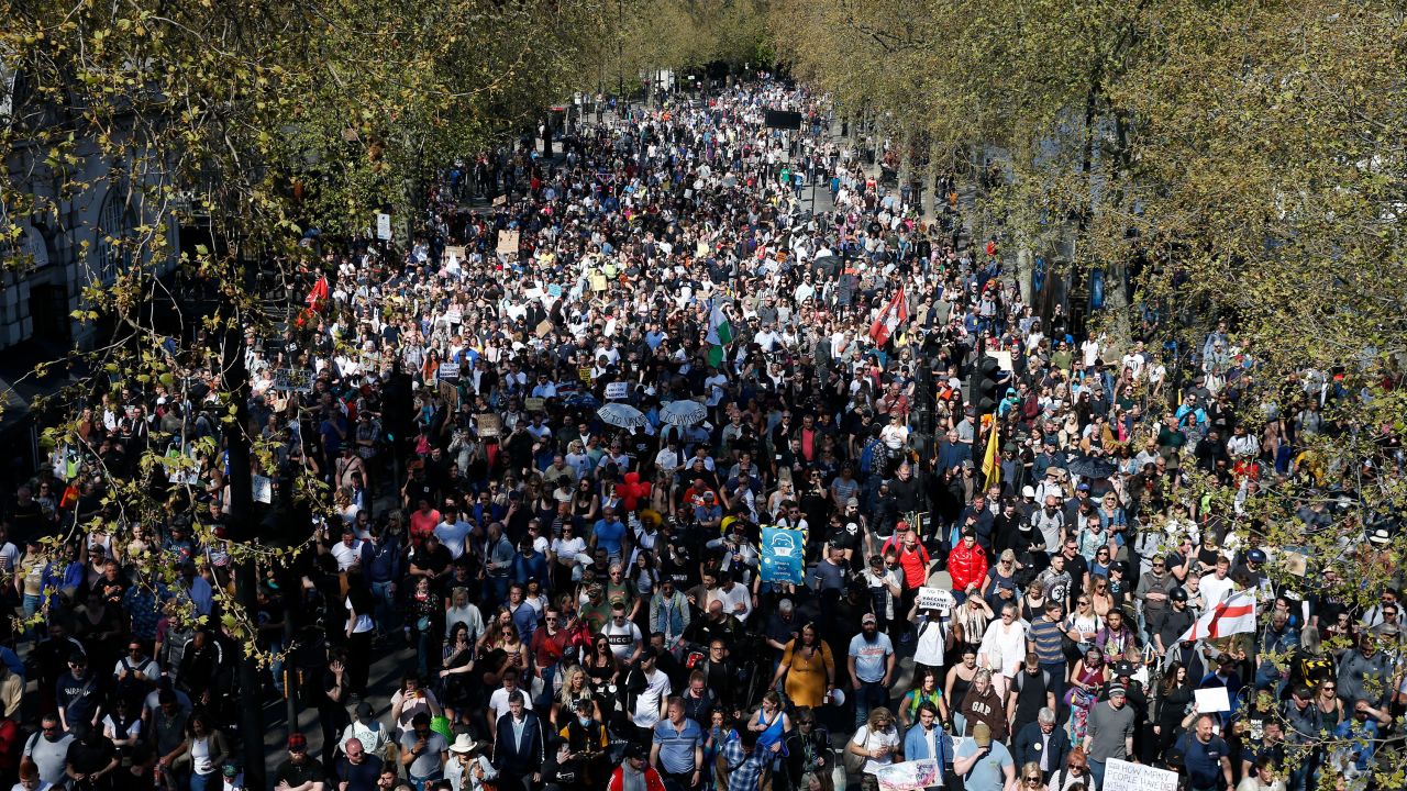 Protesters march against the use of vaccine passports in the UK, on April 24 in London. 
