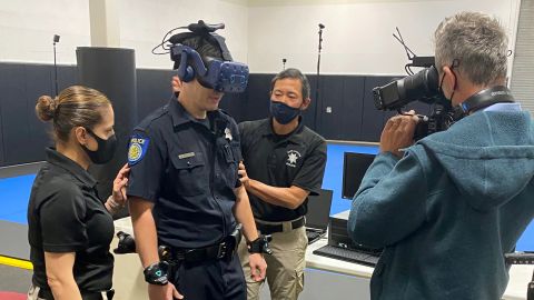 Sacramento Police Department officers experience real-life police encounters adapted for virtual reality training.