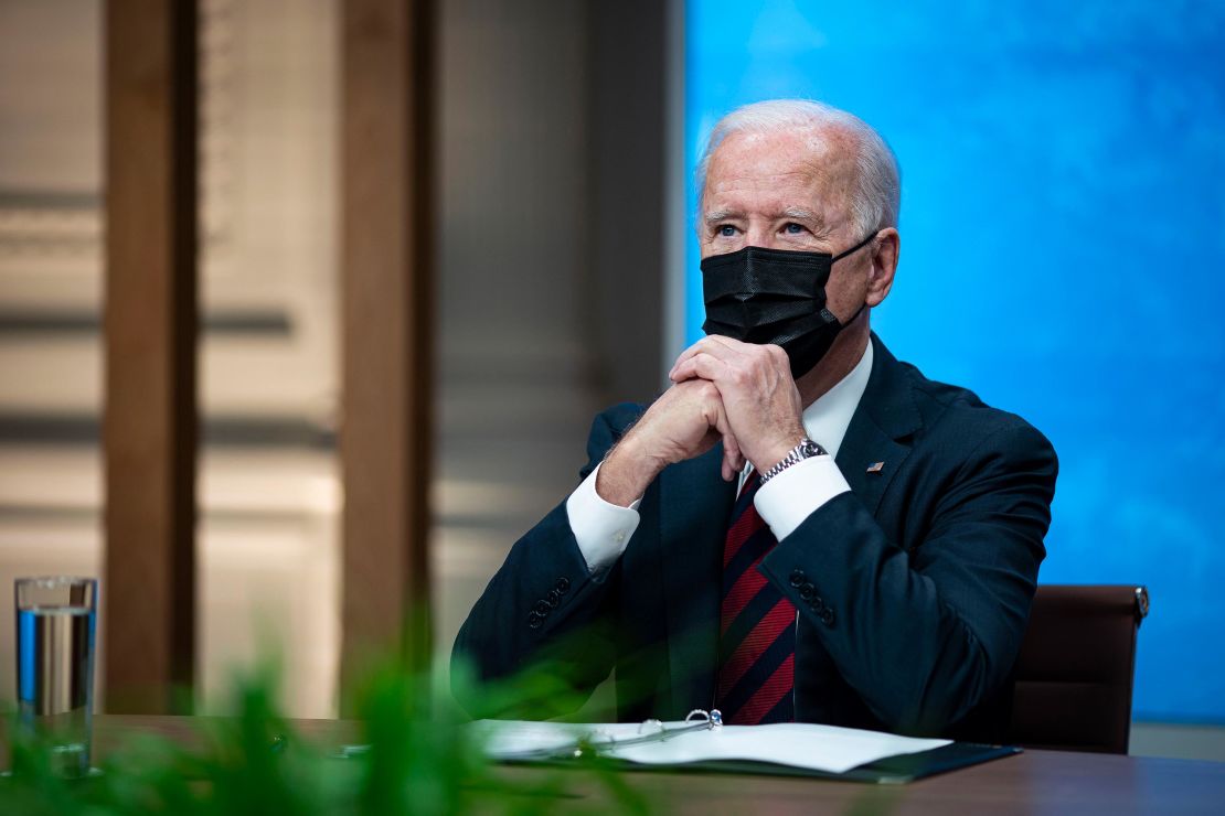 Biden listens during the virtual Leaders Summit on Climate at the White House, April 22, 2021.