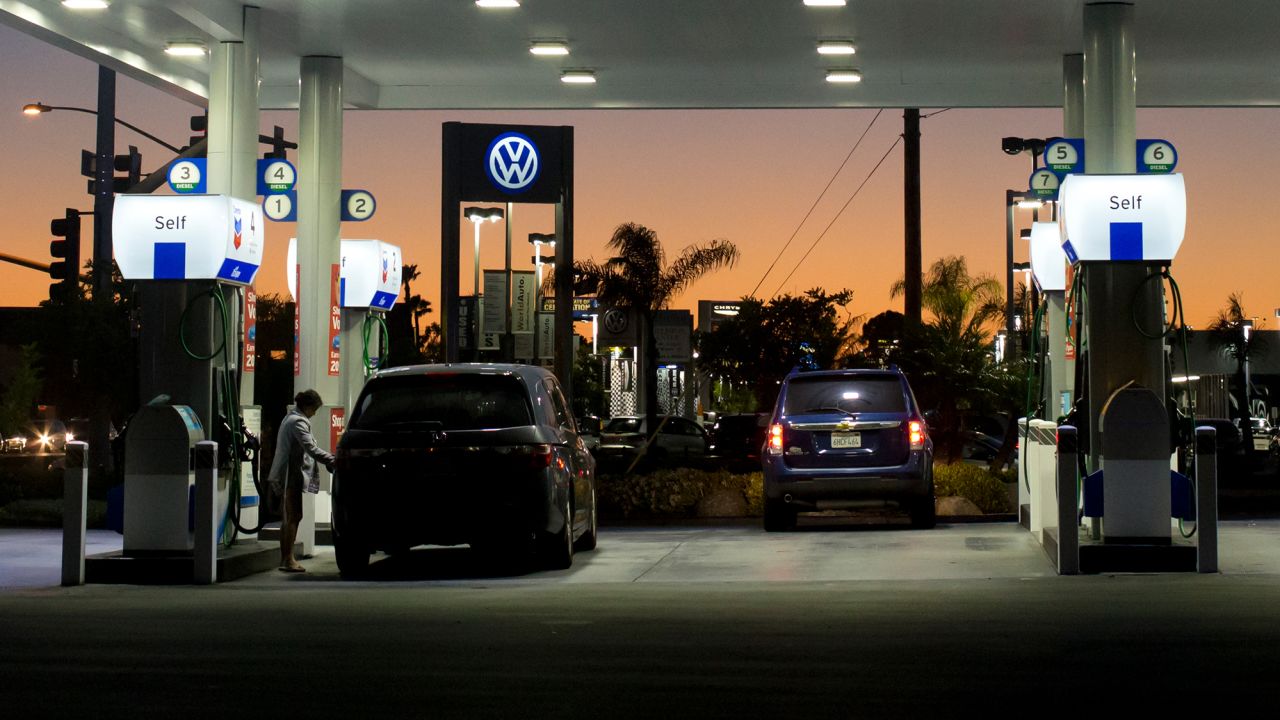 (GERMANY OUT)   Chevron gas station standing out against the dawning sky after the sunset.   (Photo by Dünzl\ullstein bild via Getty Images)