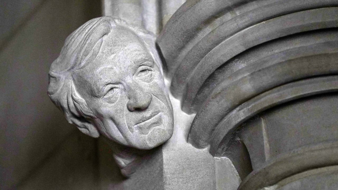 The bust of Elie Wiesel was carved on the Washington National Cathedral's Human Rights Porch.