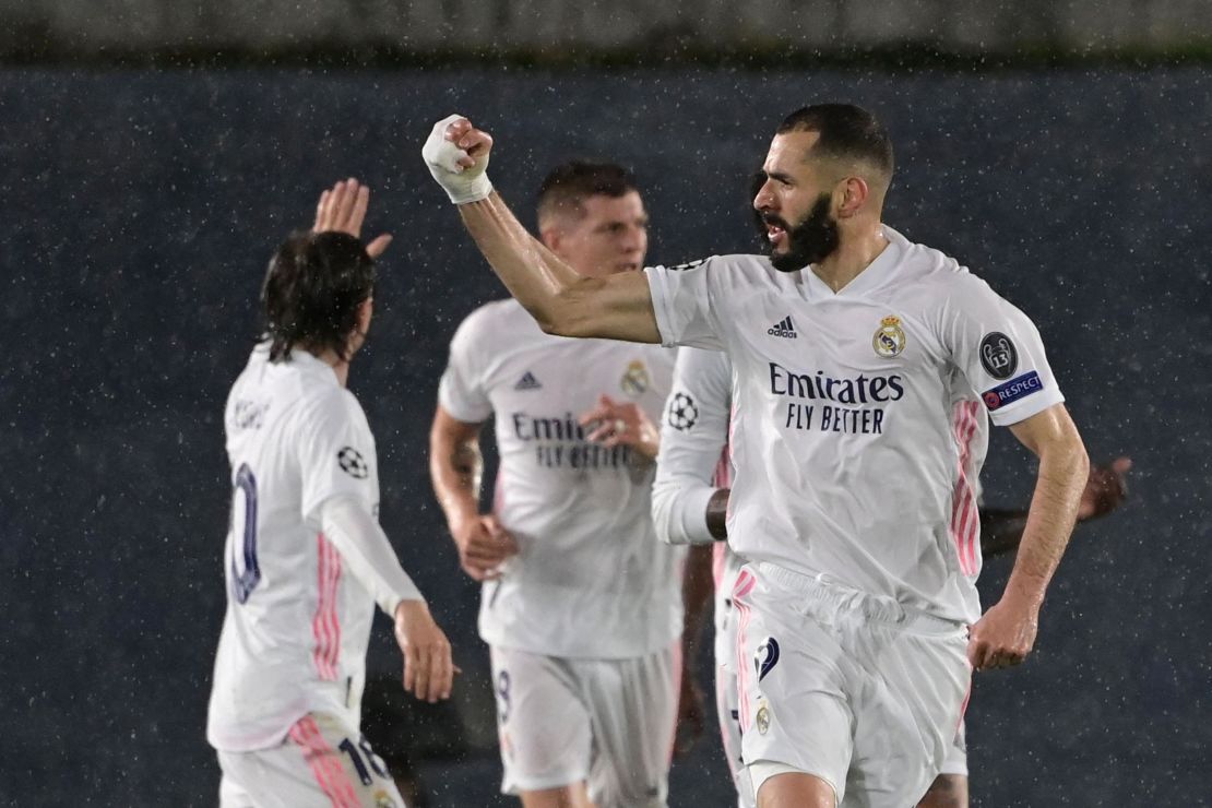 Karim Benzema celebrates after scoring the equalizer.