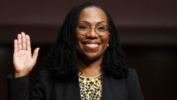 Ketanji Brown Jackson, nominated to be a US Circuit Judge for the District of Columbia Circuit, is sworn in to testify before a Senate Judiciary Committee hearing on pending judicial nominations on Capitol Hill in Washington,DC on April 28, 2021.