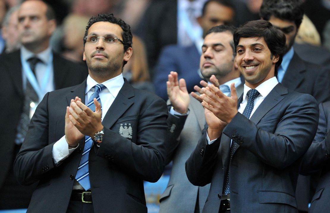 Manchester City owner Sheikh Mansour with chairman Khaldoon Al Mubarak (left).