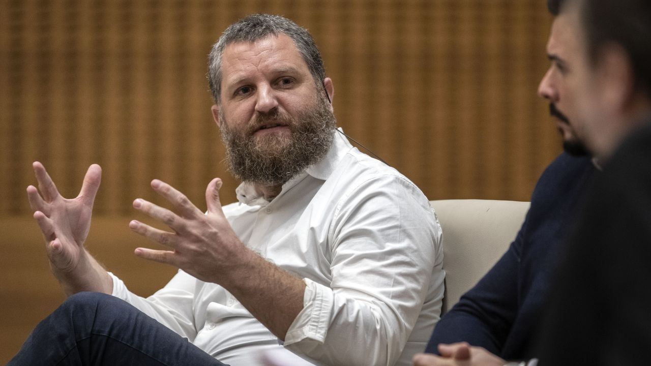 In this photo provided by the Diario de Navarra, Spanish journalist David Beriain speaks in Pamplona, Spain in December 2019.