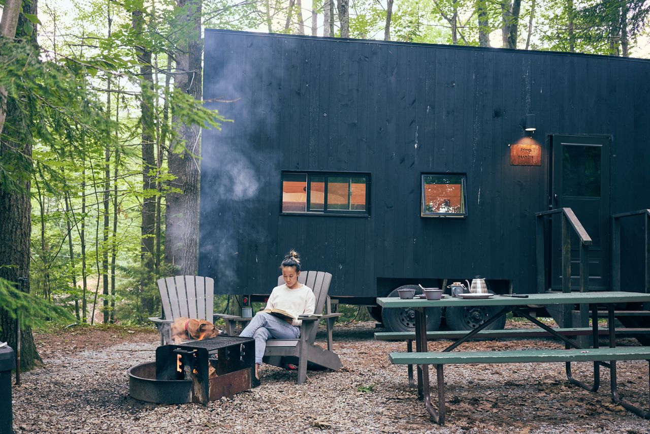 Getaway cabins have their own private fire pits.