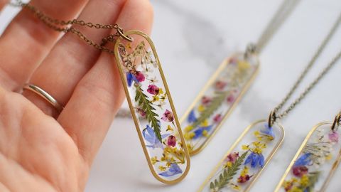 EightAcorns Botanical Pressed Flower Brass Jewelry