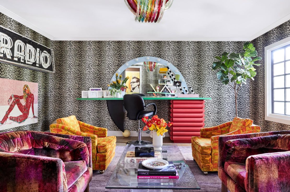Miley Cyrus' glam-room lounge channels her rock 'n' roll aesthetic.