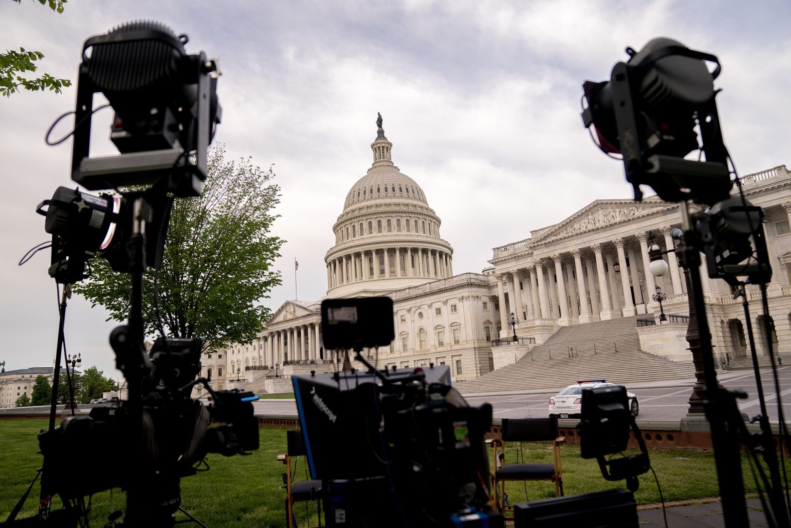Television equipment is set up in front of the Capitol on Wednesday.
