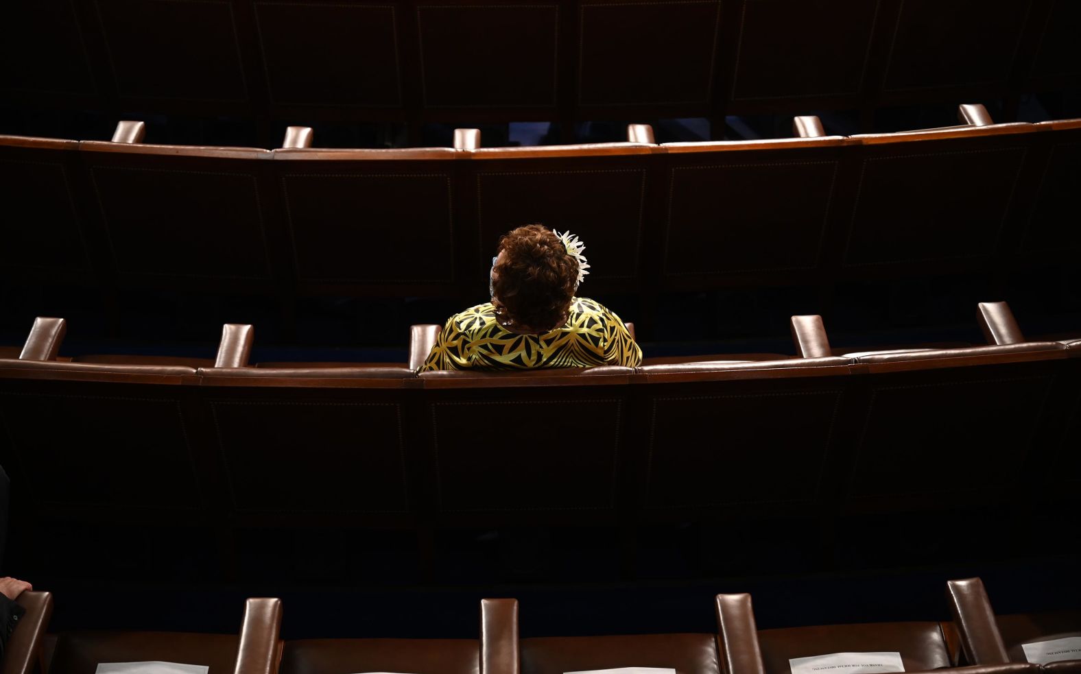 Between each of the assigned seats were four empty seats, designed to encourage social distancing in the chamber.