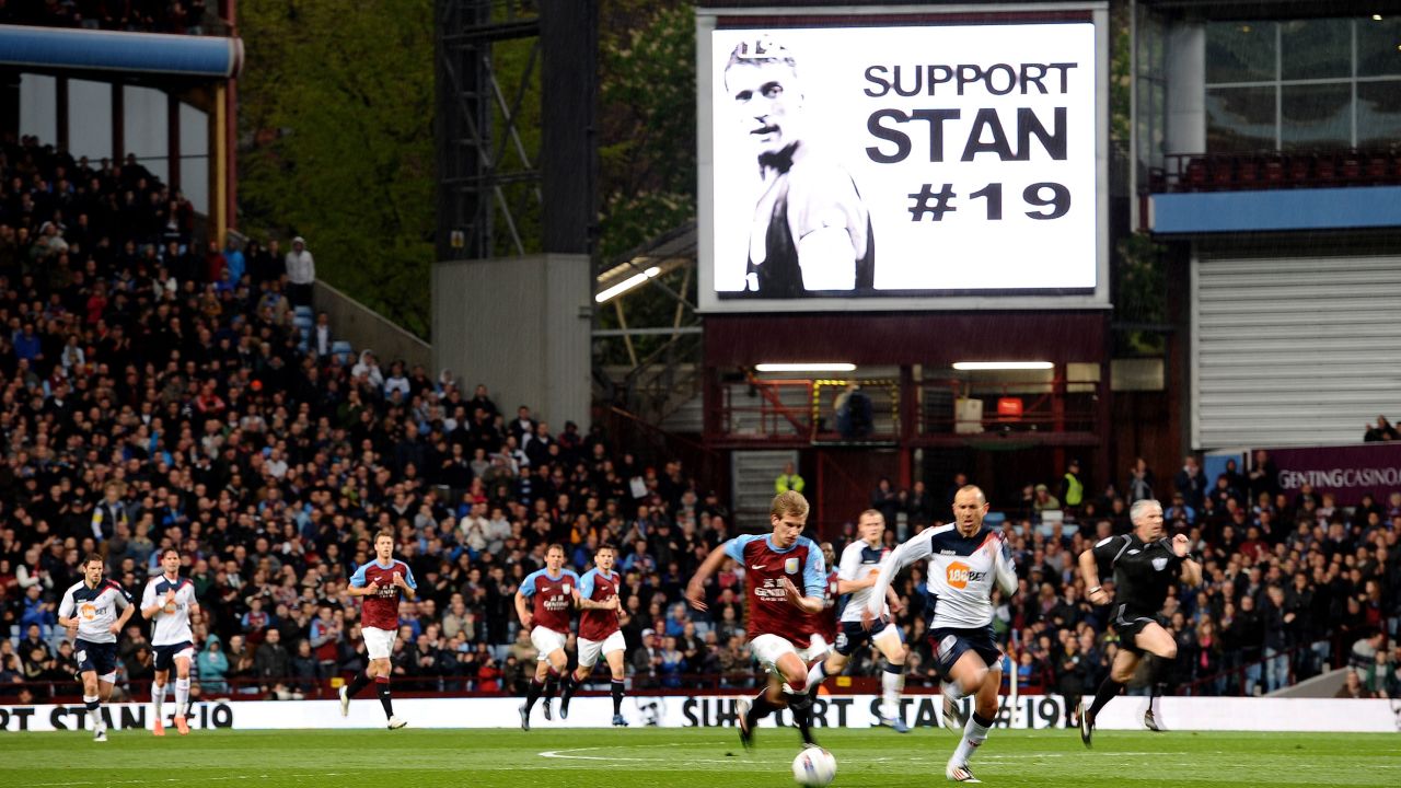 A big screen shows a message of support for Petrov during the Barclays Premier League match between Aston Villa and Bolton Wanderers.