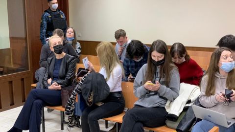 Yulia Navalnaya, front left, in court in Moscow on Thursday.