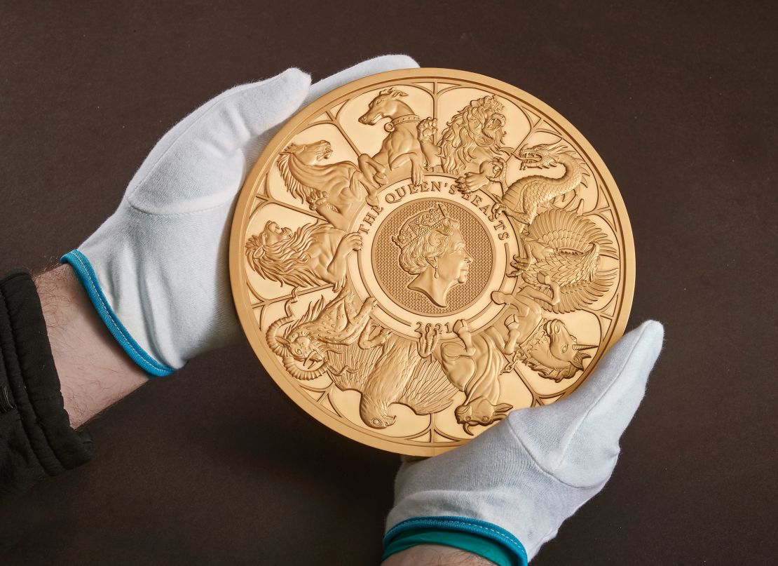 The 10 kilogram (22 pound) Queen's Beasts 2021 commemorative coin took 400 hours to make.