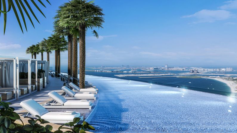 <strong>Look down from the world's highest infinity pool -- </strong><a href="index.php?page=&url=http%3A%2F%2Fcnn.com%2Ftravel%2Farticle%2Fdubai-infinity-pool-highest%2Findex.html" target="_blank">Address Beach Resort</a> is the place to be if you want to cool off with one of Dubai's best views. Nearly 1,000 feet (294 meters) up, the infinity pool is nearly twice the length of an Olympic-sized swimming pool, but a mere 4 feet (1.2 meters) deep. There is a catch, however: the pool is only open to hotel guests 21 years old and over. 