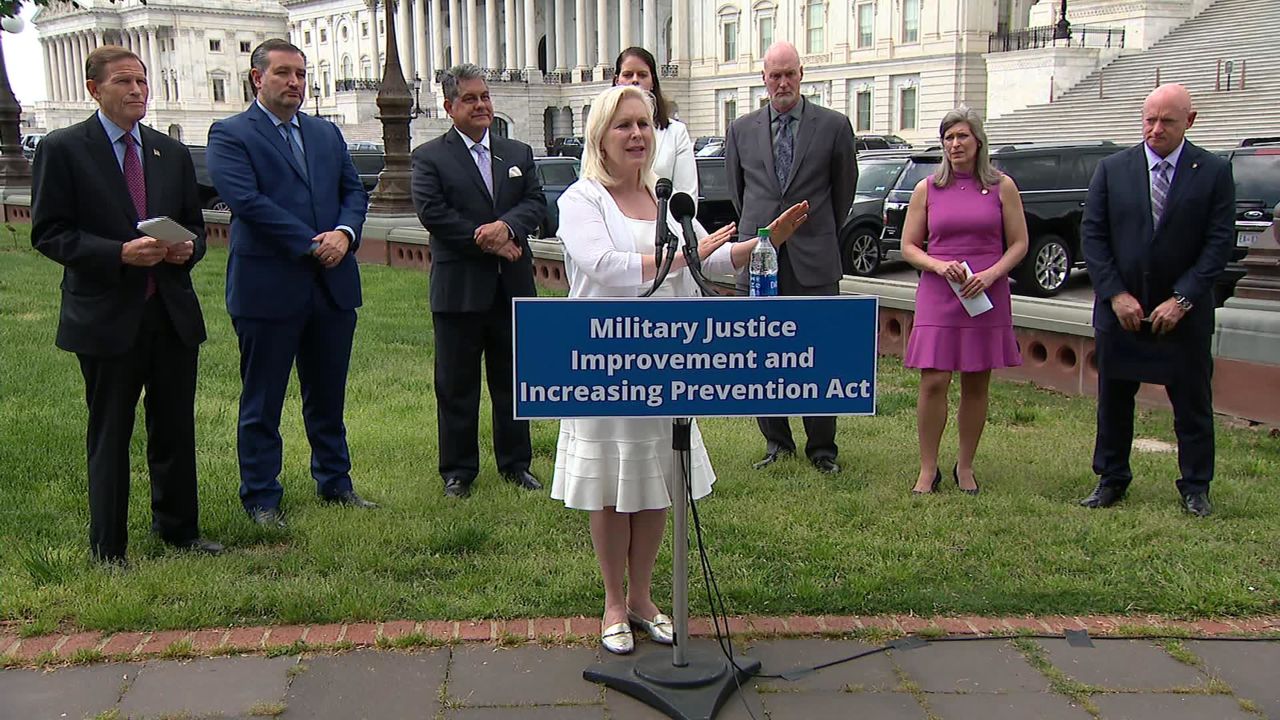 Lawmakers seen Thursday announcing the new legislation targetting sexual assaults in the military.