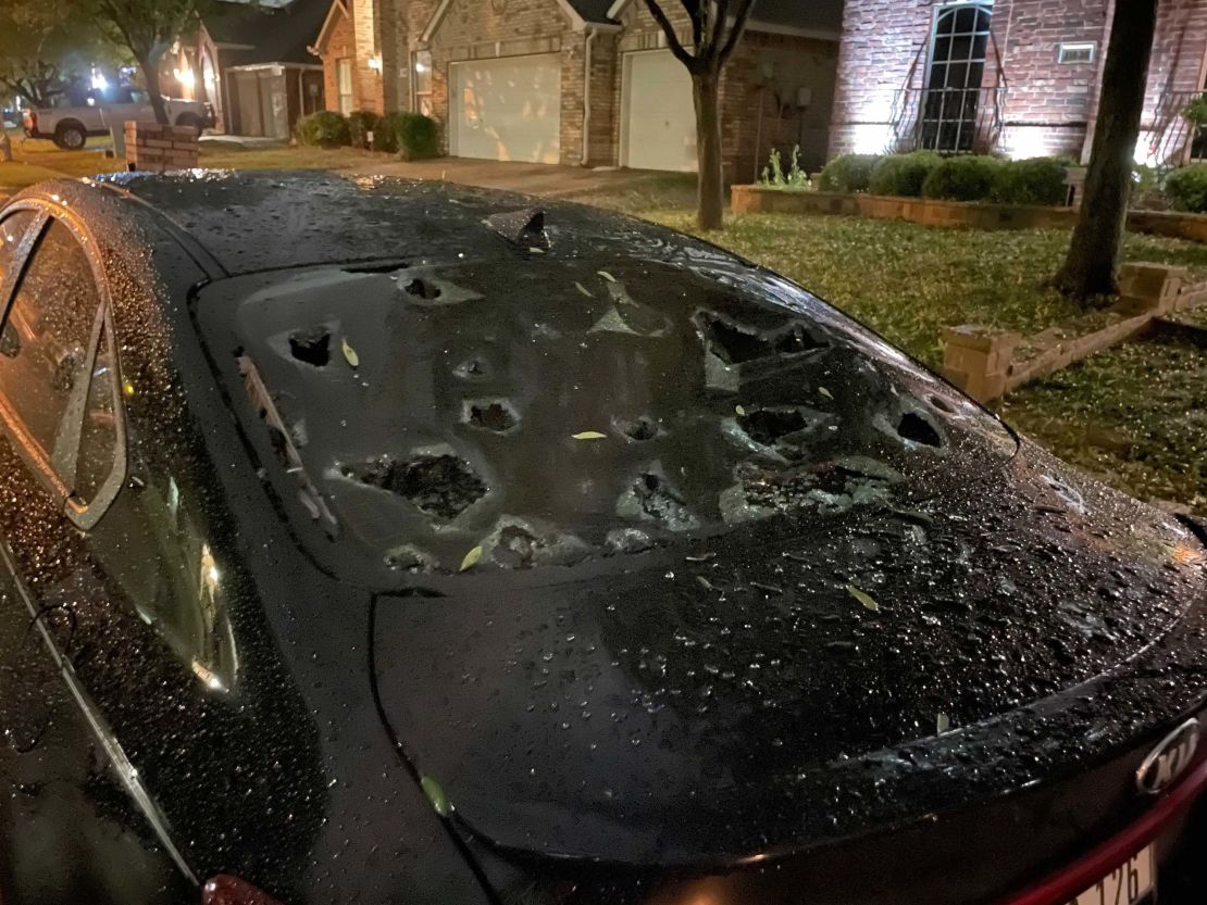 CNN meteorologist, Haley Brink, shares this image of a hail-damaged car in North Fort Worth, near Keller, Texas, on Wednesday night.