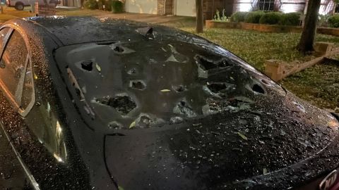 CNN meteorologist, Haley Brink, shares this image of a hail-damaged car in North Fort Worth, near Keller, Texas, on Wednesday night.