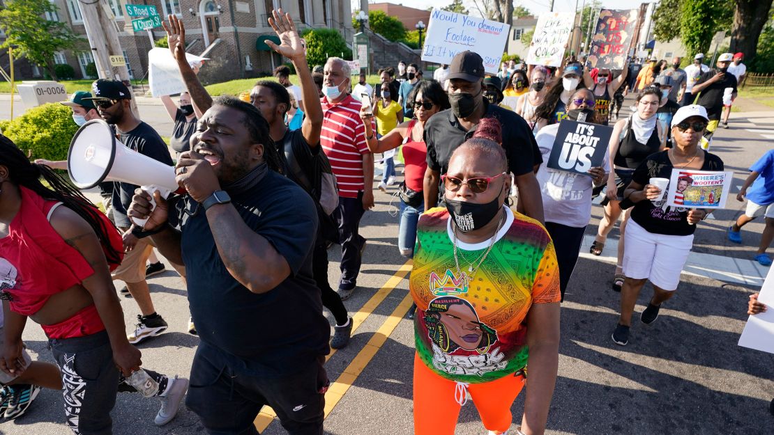 Marchers protest the shooting of Andrew Brown Jr. on April 28 in Elizabeth City, North Carolina.