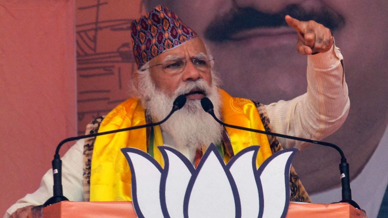 Indian Prime Minister Narendra Modi at a rally during the pandemic in West Bengal on April 10.