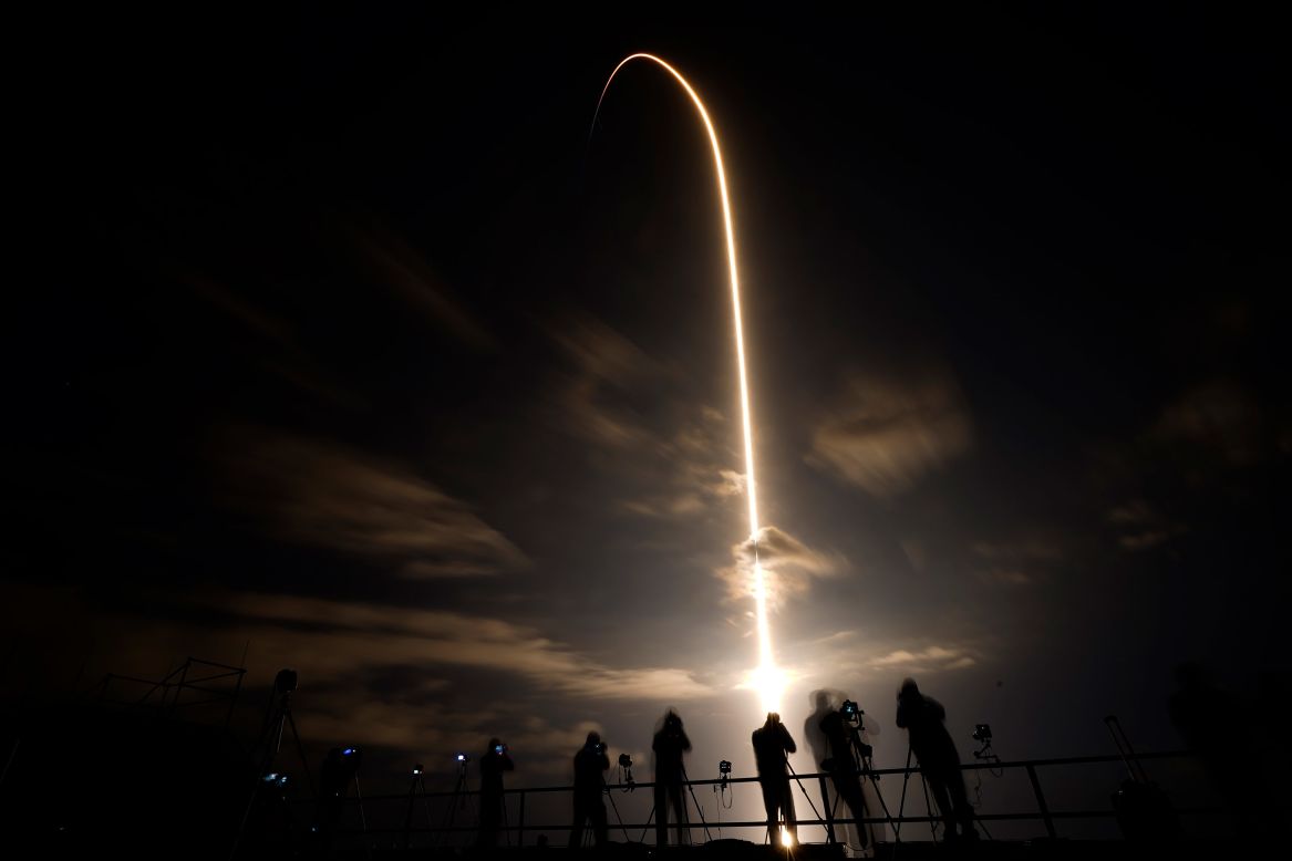 A SpaceX Falcon 9 rocket, carrying a Crew Dragon spacecraft, lifts off from Kennedy Space Center in this long-exposure photo taken Friday, April 23, in Cape Canaveral, Florida. The spacecraft <a href="https://www.cnn.com/2021/04/23/tech/spacex-nasa-astronaut-crew-2-launch-day-scn/index.html" target="_blank">took four astronauts to the International Space Station.</a>