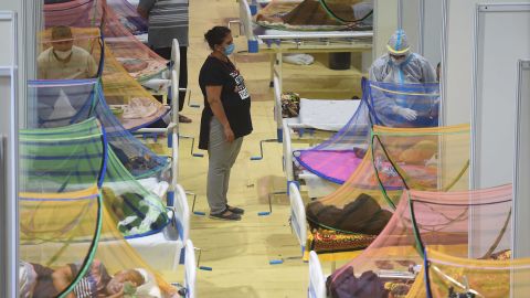 Covid-19 patients recuperate at a care center in New Delhi.