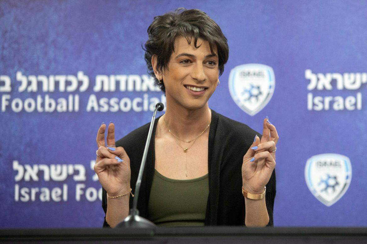 Israeli soccer referee Sapir Berman announces that she is transgender during a news conference in Ramat Gan, Israel, on Tuesday, April 27.