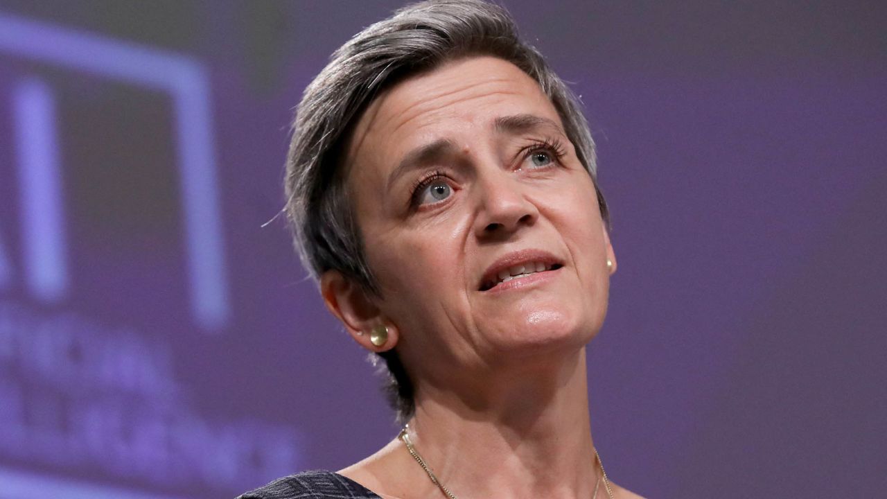 Margrethe Vestager speaks during a press conference on artificial intelligence in April, 2021.