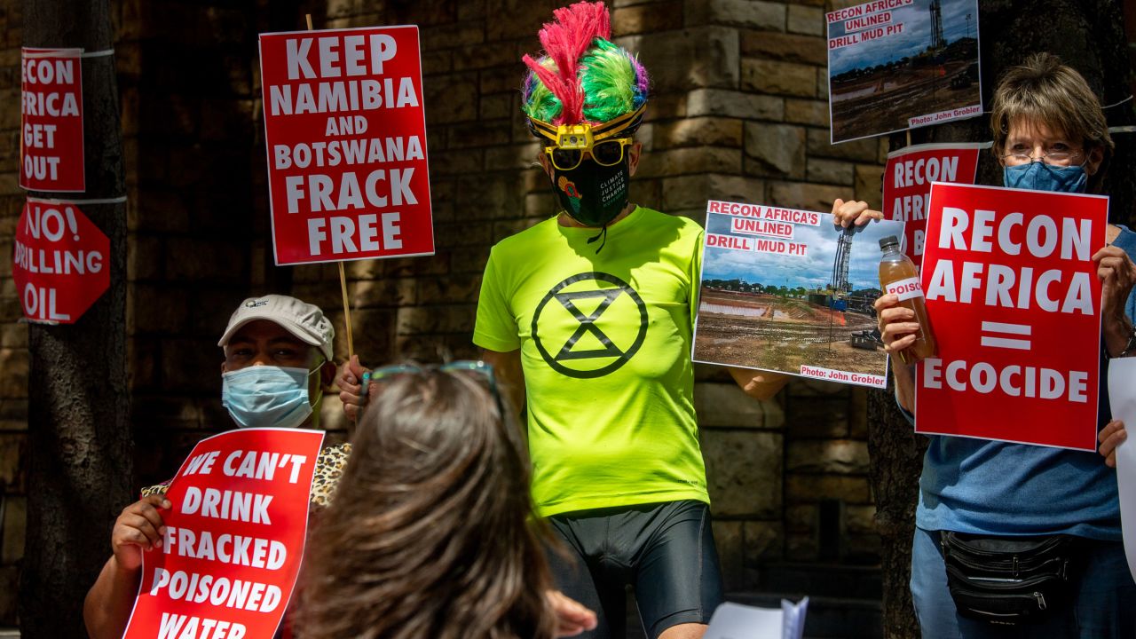 Demonstrators in Cape Town, South Africa stage a silent protest against the drilling in the Kavango Basin, on March 11.