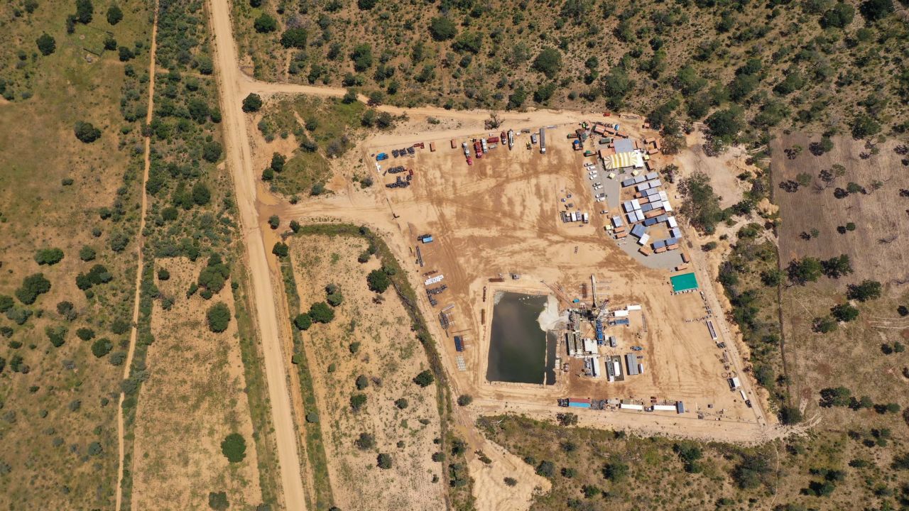 A ReconAfrica oil rig in the midst of the expanse of Namibia's East Kavango region.