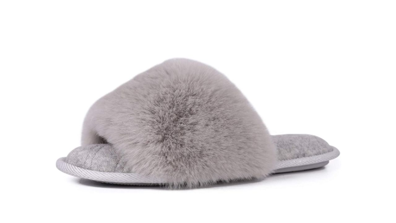 LongBay Fuzzy Faux Fur Memory Foam Slippers