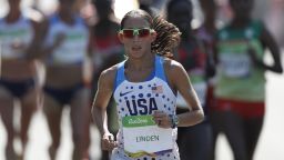 USA's Desiree Linden competes in the Women's Marathon during the athletics event at the Rio 2016 Olympic Games at Sambodromo in Rio de Janeiro on August 14, 2016.   / AFP / Adrian DENNIS        (Photo credit should read ADRIAN DENNIS/AFP via Getty Images)
