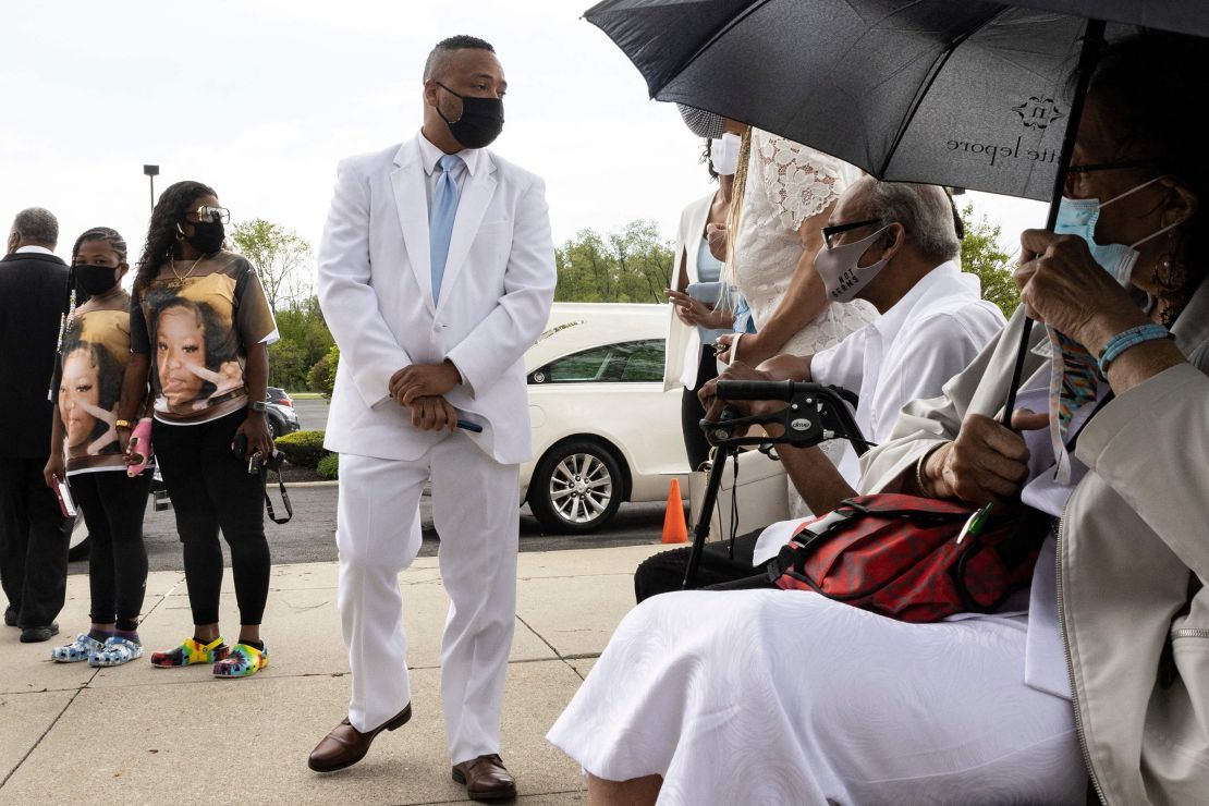 Don Bryant, Ma'Khia's cousin, other family members and friends arrived for her funeral at the First Church of God in Columbus, Ohio, on Friday.
