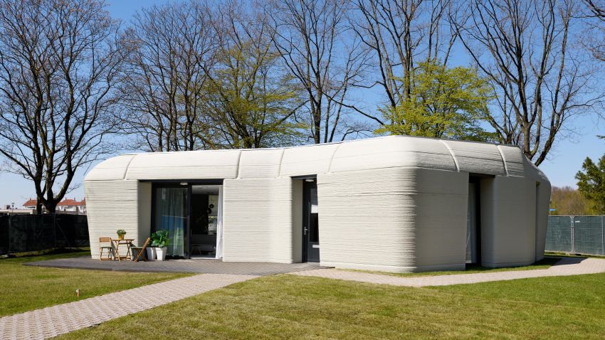 Eerste bewoonde 3D-betongeprinte woning van Project Milestone in Bosrijk, Eindhoven van oa Theo Salet TU/e