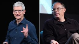 Left: Apple CEO Tim Cook; right: Tim Sweeney, founder and CEO of Epic Games.