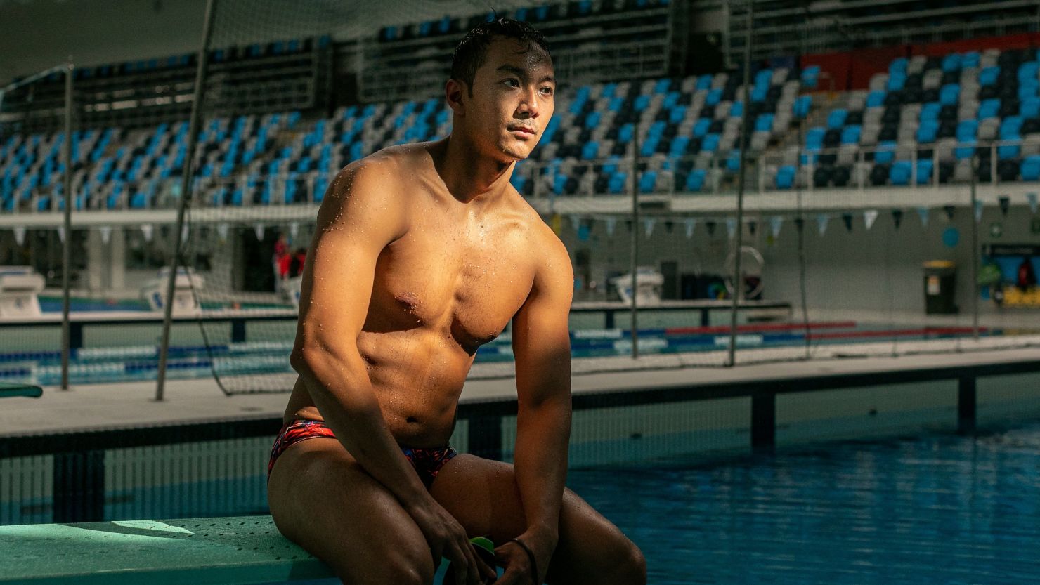 Myanmar swimmer Win Htet Oo attends a training session at the Melbourne Aquatic Centre in Australia.