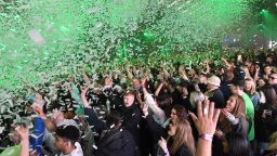 Confetti is fired into the crowd at the UK's first dance event since the pandemic began on April 30 in Liverpool, England.