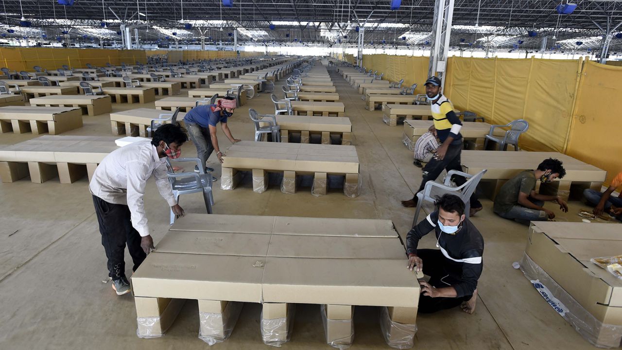 A view inside the Sardar Patel Covid-19 Care Centre, at Chhatarpur, on April 25, 2021 in New Delhi, India.