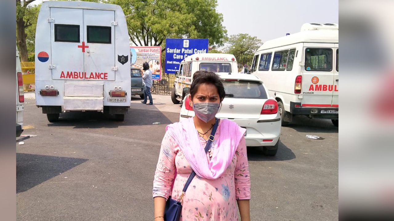 Goldi Patel outside the New Delhi hospital.