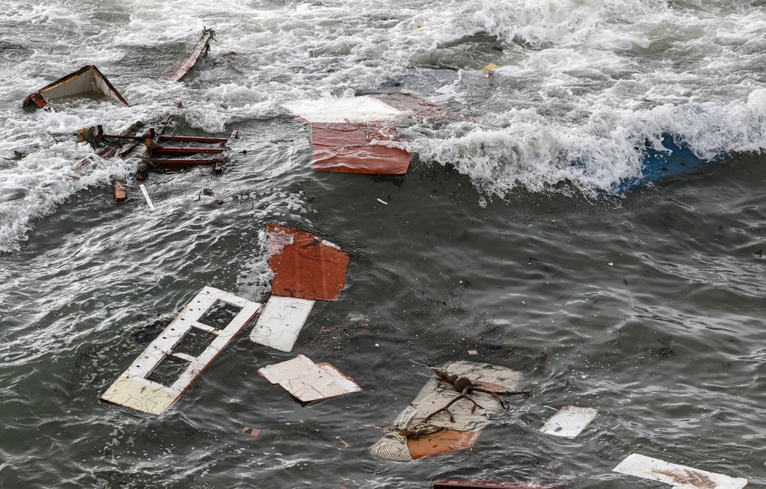 Debris is littered along the shoreline off Cabrillo Monument on May 2, 2021 in San Diego, California. 