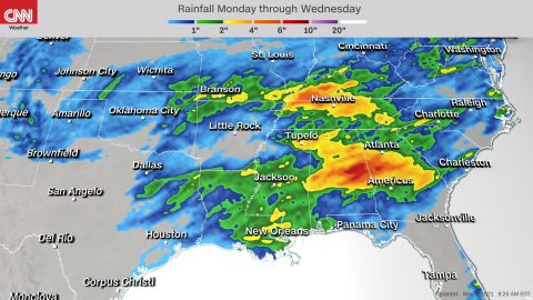 Forecast rainfall through Wednesday