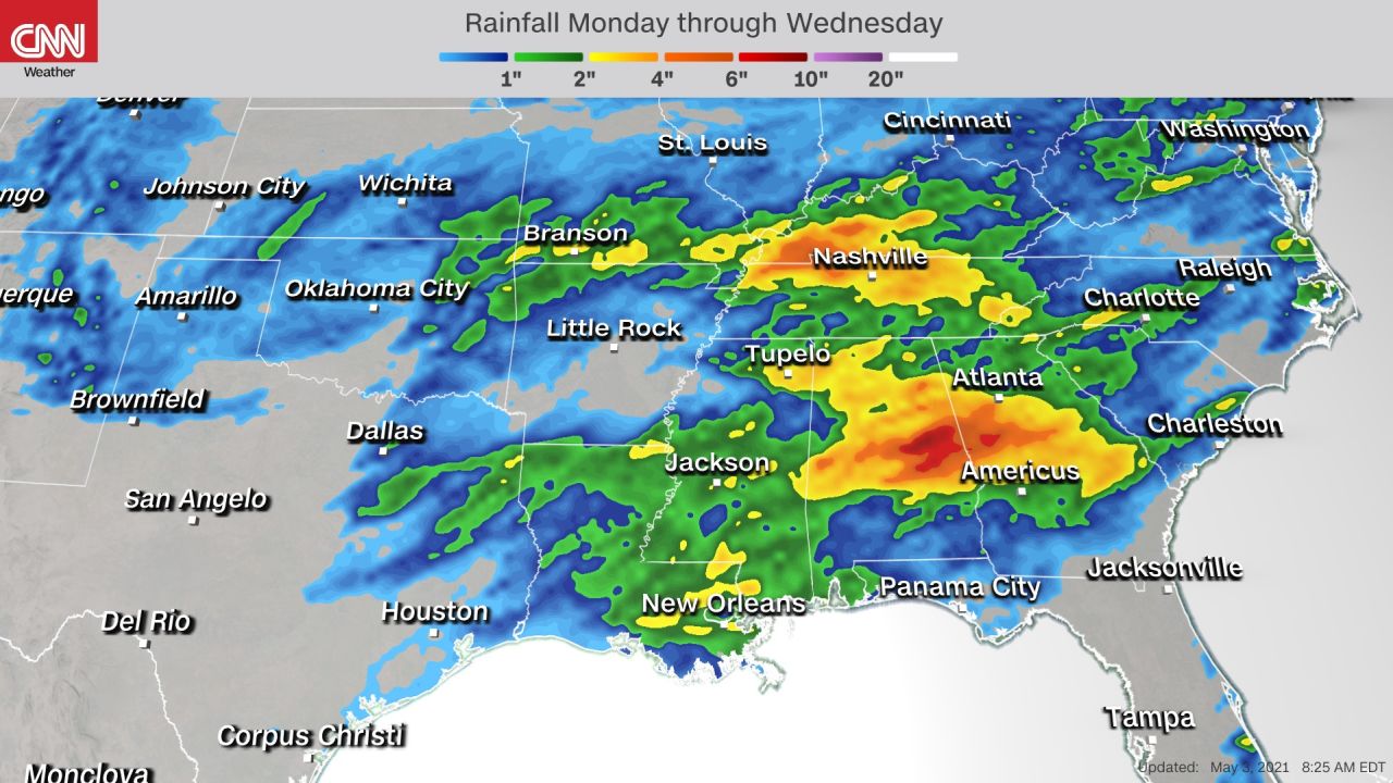 Forecast rainfall through Wednesday