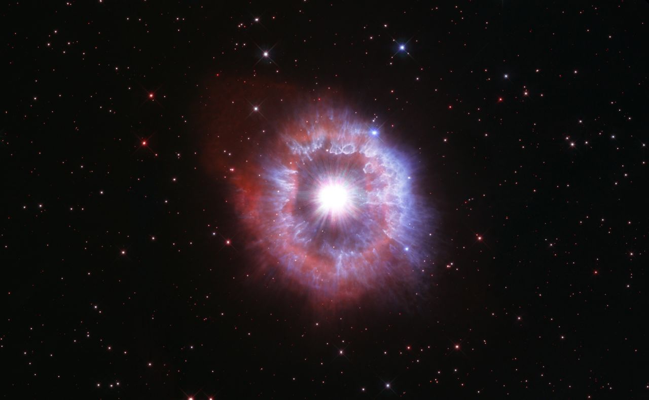 Hubble took this image of the rare blue variable star AG Carinae, located 20,000 light-years away from Earth in the Milky Way galaxy, to celebrate the 31st anniversary of its launch. The star has experienced several explosions that created its distinctive halo.