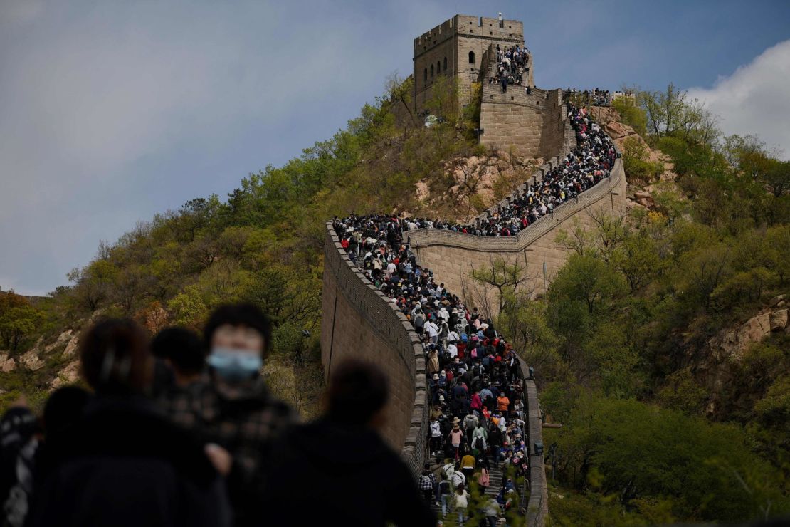 Tourists at the Great Wall on May 1, 2021. 