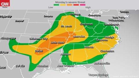 Storm Prediction Center's severe weather outlook Monday into Monday night