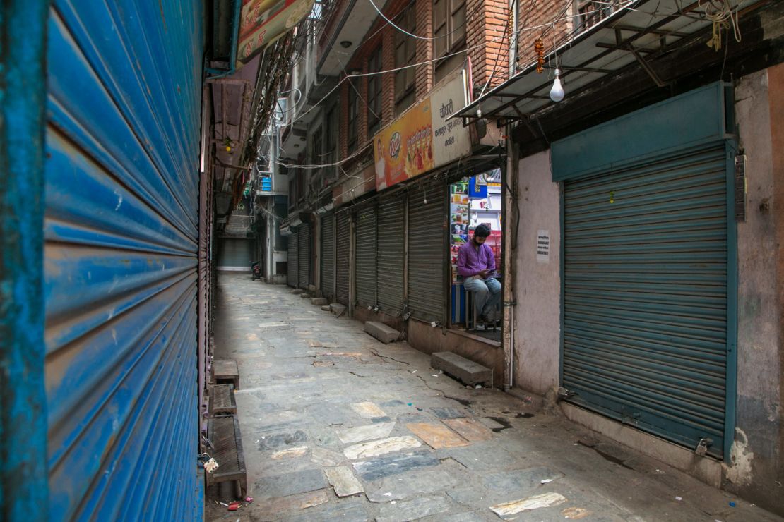 Shops closed during the first day of lockdown in Kathmandu, Nepal, April 29, 2021.