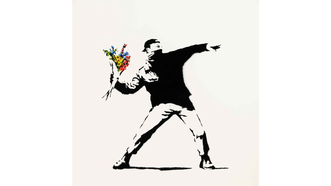 Banksy's "Love is in the Air" will be the first physical artwork that can be bought via Sotheby's with digital funds.