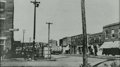 The intersection of Greenwood Avenue and Archer Street is seen in 1917. Many of the buildings in this image were later destroyed in the 1921 Tulsa Race Massacre. 