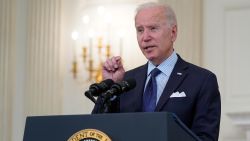 President Joe Biden speaks about the COVID-19 vaccination program, in the State Dining Room of the White House, Tuesday, May 4, 2021, in Washington.
