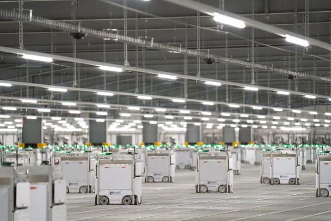 Robots are an increasingly familiar presence in warehouses. At the south-east London warehouse run by <a href="index.php?page=&url=https%3A%2F%2Fedition.cnn.com%2F2021%2F04%2F26%2Fworld%2Focado-supermarket-robot-warehouse-spc-intl%2Findex.html" target="_blank">British online supermarket Ocado, 3,000 robots fulfill shopping orders</a>. When an order is sent to the warehouse, the bots spring to life and head towards the container they require. <strong>Scroll through to see more robots that are revolutionizing warehouses.</strong>